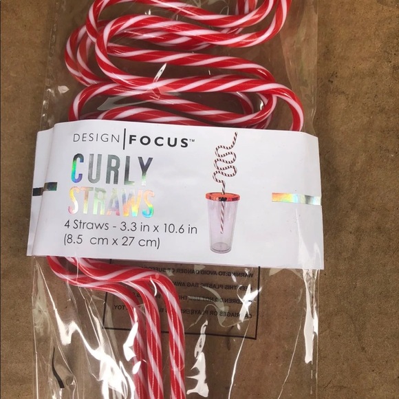 Curly Red White Straw Set 4 Valentine Holiday Decor Gift Tumbler Party Event - Picture 2 of 4
